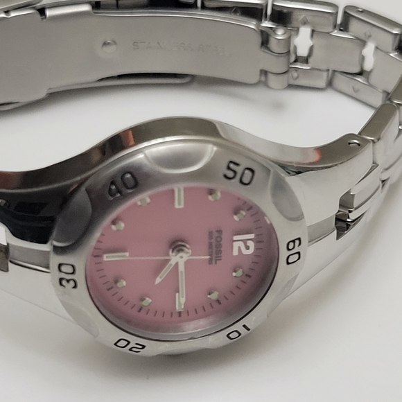 Fossil Blue Ladies Watch Silver Tone Band Pink Face New Battery - Picture 2 of 14